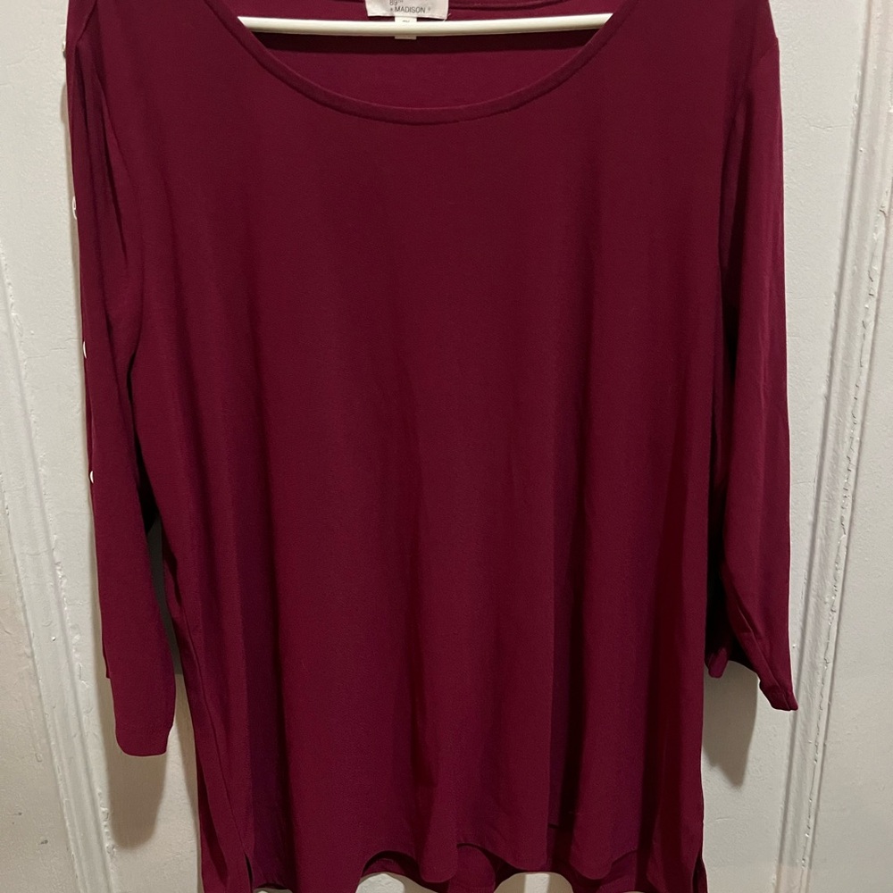 89th & Madison Red Burgundy Oversized 3/4 Sleeve Tunic